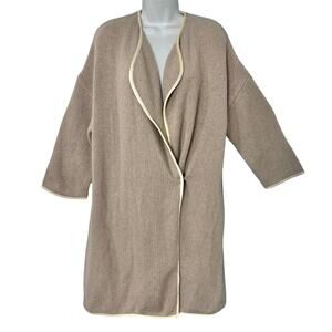 Vince Yak Alpaca Cashmere Gray Beige Chunky Knit Sweater Leather Trim size S / M